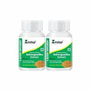 Zindagi Pure Ashwagandha Extract Cap.. - Ayurvedic Herbal Supplement - Sugar Free Immunity Booster Powder (60 Cap..) Pack of 2