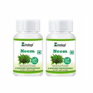 Zindagi 100% Pure Neem Extract Cap.. - Dietary Supplement - Anti Bacterial Properties - 60 Cap.. (Pack of 2)