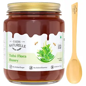 Farm Naturelle-Vana Tulsi Honey Forest Flower Honey| 850g+150gm Extra and a Wooden Spoon|100% Natural Ayurved Raw| Natural Unfiltered| Lab Tested Honey in Glass Bottle. (Tulsi Honey 850gm)