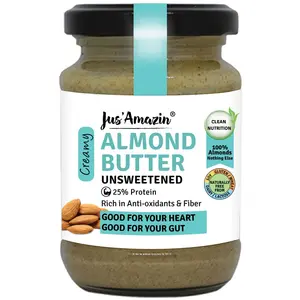 Jus Amazin Creamy Almond Butter - Unsweetened (125g) | 25% Protein | Clean Nutrition |Single ingredient - 100% Almonds | Zero Additives | Vegan & Dairy Free