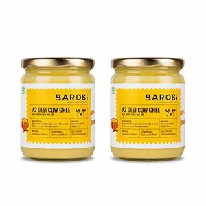 Barosi A2 Desi Cow Ghee Combo of 2 of 500 ml Produced from Grass fed Desi Cow Milk Aromatic and Pure Bilona Method Sustainable Glass Packaging