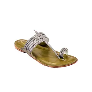Attractive Five Braided Gray Upper and Seaweed Base Authentic Kolhapuri Chappal for Men