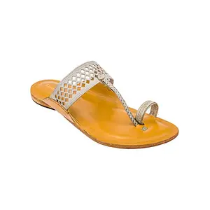 Gorgeous Diamond Punching Grey Color Upper and Dark Yellow Base Authentic Kolhapuri Chappal for Men