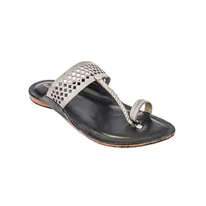Gorgeous Diamond Punching Grey Color Upper and Black Base Reliable Kolhapuri Chappal for Men 