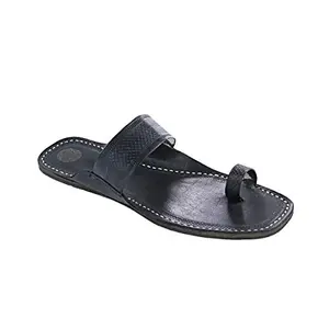 Calm look Black Toe Style Leather Kolhapuri Chappal for Men 