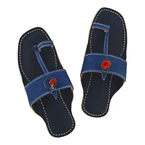 Premium Quality Dark Blue Base and Blue Denim Upper  Kolhapuri Sandal for Men 