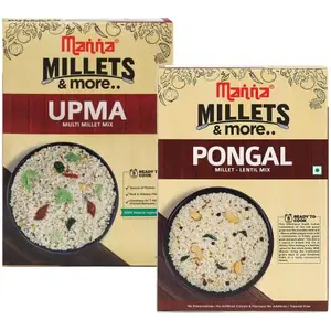 Manna Ready to Cook Millet Pongal &Millet Upma Combo Pack of 2 ,180 Gms Each 100% Natural Ingredients No Preservatives No Artificial Flavours &Colours