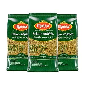 Manna Foxtail Millet Natural Grains 1.5kg (500g x 3 Packs) - (Kaon / Kang / Kangni / Kakum / Navani / korralu / Korra / Thinai) | Native Low GI Millet Rice | High Protein & 100% More Fibre Than Rice