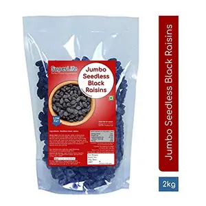 Superlife Jumbo Black Seedless Raisins Kali Kishmish Indian Raisin Kismis Dry Grapes, 2 KG (70.55 OZ)
