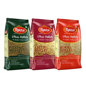 Manna Millets - Natural Grains Combo Pack of 3 | Foxtail 500g Kodo 500g Little 500g | Native Low GI Millet Rice | Nutrient Powerhouse High Protein & 100% More Fibre Than Rice
