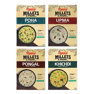 MannaMix Breakfast Combo Pack of 4 (180g Each) Millet Poha Millet Upma Millet Pongal Millet Khichdi
