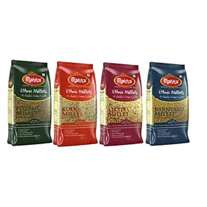 Manna Millets - Natural Grains Combo Pack of 4 | Foxtail 500g Kodo 500g Little 500g Barnyard 500g | Native Low GI Millet Rice | Nutrient Powerhouse High Protein & 100% More Fibre Than Rice
