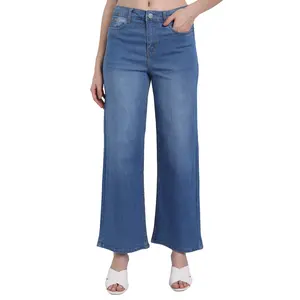 Lorem Ginzo Women's Blue Wide leg Jeans - High Waisted Jeans for Women