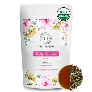 Tea Treasure Organic Belly Soother Tea - 100 Gm - Detox Tea Blend of Rooibos Peppermint Fennel & other natural herbs | Slimming Tea for Constipation and Digestive Health | Zero Calories Tea