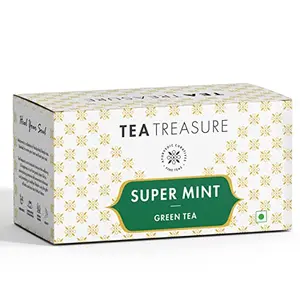 Tea Treasure Super Mint Green Tea - Antioxidants Rich Refreshing Tea - 1 Teabox ( 18 Pyramid Tea Bags )