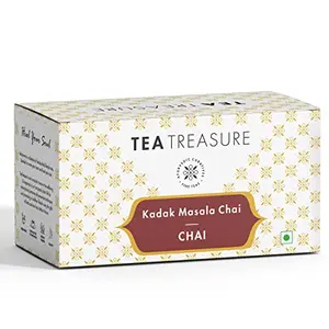 Tea Treasure Kadak Masala Chai with ginger cloves cinnamon peppercorn and cardamom - 1 Teabox ( 18 Pyramid Tea Bags )