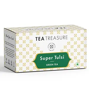 Tea Treasure Super Tulsi Green Tea - Detox and Calming Tea relieves anxiety and stress - 1 Teabox ( 18 Pyramid Tea Bags )