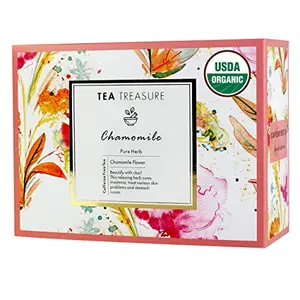 Teatreasure Usda Certified Organic Pure Chamomile Tea - Calming Soothing Sleep Tea For Streass And Anxiaety - 1 Teabox (18 Pyramid Tea Bags)