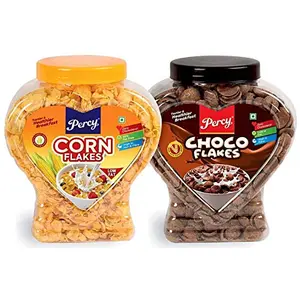 Percy Cornflakes and  Flakes Combo of 2 Jars [Children Cereal  High Iron and Fibre Breakfast] Jar 740 g