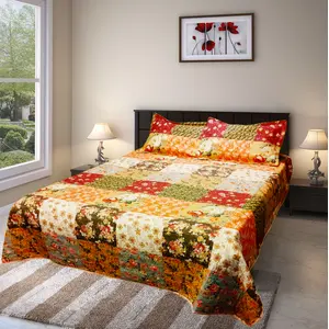 Reversible Quilted Bed Cover with Pillow Covers