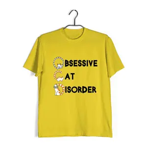 Aaramkhor Obsessive Cat Disorder Aaramkhor Specials  Cats Pets 10  Cotton T-shirt for Women - Yellow