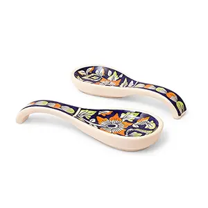 Kirat Creations Ceramic Spoon Rest (8.75 x 3.5 x 1inch White and Blue)