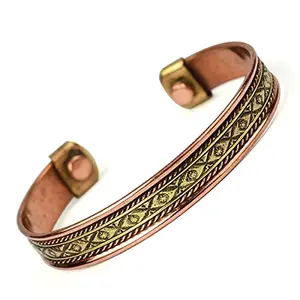 Mix Metal free size Adjustable Copper Bracelet Hand Kada for Men and Women Pack of 1 pc (Color : Copper & Silver)
