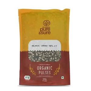 Pure & Sure Organic Black Urad Dal Split | Healthy & Wholesome Organic Pulses | Rich in Fibre High Protein Low Calories No Preservatives | 500gm