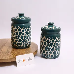 Ceramic Storage Jar Set - 900 ml, 2 Pieces, Green