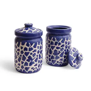 Ceramic Storage Jar Set - 900 ml, 2 Pieces, Blue
