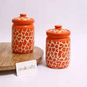 Ceramic Storage Jar Set - 900 ml, 2 Pieces, Orange
