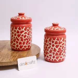 Ceramic Storage Jar Set - 900 ml, 2 Pieces, Red