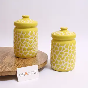 Ceramic Storage Jar Set - 900 ml, 2 Pieces, Yellow