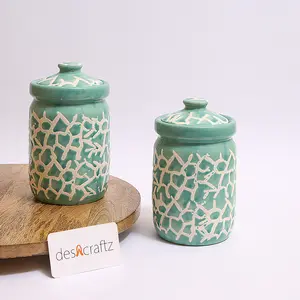 Ceramic Storage Jar Set - 900 ml, 2 Pieces, Light Green
