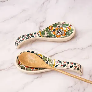 Ceramic Spoon Rest, Set of 2 (8.75 x 3.5 x 1 inch, Multicolor)