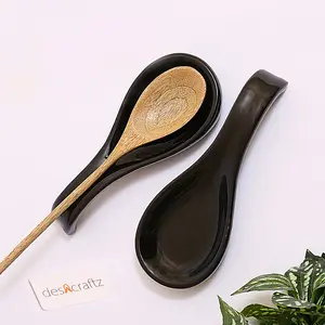 Ceramic Spoon Rest, Set of 2 (8.75 x 3.5 x 1 inch, Black)