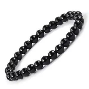 Natural Black Tourmaline Bracelet 6 mm Crystal Stone Bracelet Round Shape for Reiki Healing and Crystal Healing Stones (Color : Black)