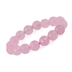 Rose Quartz Bracelet 12 mm Diamond Cut Crystal Stone Bracelet for Reiki Healing and Crystal Healing (Color : Pink)