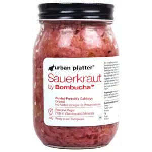Urban Platter Sauerkraut Original Pickled Probiotic Cabbage 450g / 15.8oz [Raw Organic & Vegan - Powered by Bombucha]