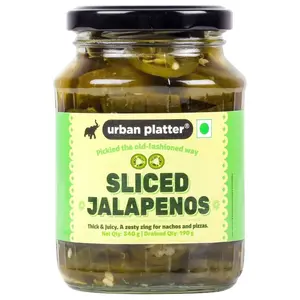 Urban Platter Sliced Jalapenos 340g [ Tangy & Spicy. Great Topg for Pizza Tacos Nachos. ]