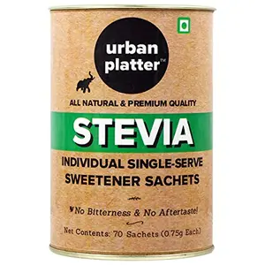 Stevia Individual Single-Serve Sweetener Sachets [70 Sachets of 0.75 Gm Each No Bitterness No Aftertaste], 53 Gm (1.87 OZ)