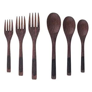 Urban Platter Eco Friendly Rose Wood Spoon & Fork Set (3 Spoon + 3 Fork)