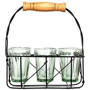 Urban Platter Glass Iron Cutting Chai Glass With Stand - 6 Pieces Transparent 100 ml