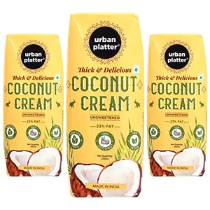 Urban Platter Unsweetened Coconut Cream 250ml [Pack of 3 23% Fat Content]