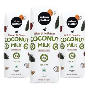 Urban Platter Unsweetened Coconut Milk 250ml [Pack of 3 18% Fat]