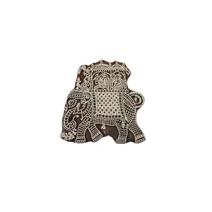Silkrute Elephant Shape Wooden Block Stamp Print | Traditional Pattern Stamps | DIY Crafts (Pack of 1)