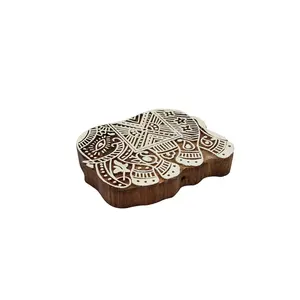 Silkrute Elephant Shape Wall Hanging Hook Ethnic Pattern Wooden Stamps | Textile Print (Pack of 1)