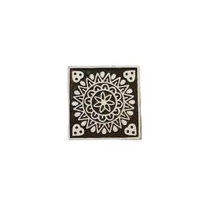 Silkrute Flower Print Square Wooden Block Stamp Print | Textile Print | Henna Tatoo (Pack of 1)