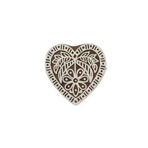 Silkrute Floral Print Heart Shape Wooden Block Stamp | Heart Fabric Print | DIY Crafts (Pack of 1)