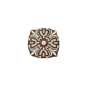 Silkrute Floral Pattern Square Wooden Block Stamp Print | Floral Textile | DIY Crafts (Pack of 1)